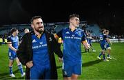 3 December 2022; Rónan Kelleher and Dan Sheehan of Leinster after their side's victory in the United Rugby Championship match between Leinster and Ulster at the RDS Arena in Dublin. Photo by Harry Murphy/Sportsfile