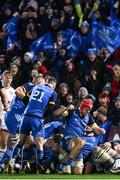 3 December 2022; Josh van der Flier of Leinster, right, celebrates his side's fifth try during the United Rugby Championship match between Leinster and Ulster at the RDS Arena in Dublin. Photo by Harry Murphy/Sportsfile