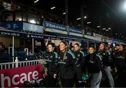 3 December 2022; The U18 women's team parade their trophy at the United Rugby Championship match between Leinster and Ulster at the RDS Arena in Dublin. Photo by Harry Murphy/Sportsfile