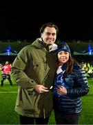 3 December 2022; Former Leinster player Conor O'Brien is presented with a trophy by Audrey Hevey of the OLSC at the United Rugby Championship match between Leinster and Ulster at the RDS Arena in Dublin. Photo by Harry Murphy/Sportsfile