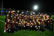 3 December 2022; The Carlow RFC team with Leo the Lion and Leinster players, from left, Will Connors, James Tracy, Brian Deeny and Cormac Foley before the Bank of Ireland Half-time Minis at the United Rugby Championship match between Leinster and Ulster at the RDS Arena in Dublin. Photo by Harry Murphy/Sportsfile