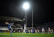 3 December 2022; Ross Byrne of Leinster kicks a conversion during the United Rugby Championship match between Leinster and Ulster at the RDS Arena in Dublin. Photo by Harry Murphy/Sportsfile