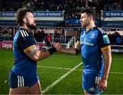 3 December 2022; Andrew Porter and Hugo Keenan of Leinster after their side's victory in the United Rugby Championship match between Leinster and Ulster at the RDS Arena in Dublin. Photo by Harry Murphy/Sportsfile