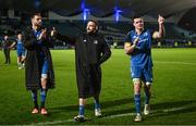 3 December 2022; Leinster players, from left, Jason Jenkins, Jack Conan and James Ryan after their side's victory in the United Rugby Championship match between Leinster and Ulster at the RDS Arena in Dublin. Photo by Harry Murphy/Sportsfile