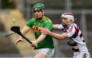 4 December 2022; Eamon Smyth of Dunloy Cuchullains in action against Brian Cassidy of Slaughtneil during the AIB Ulster GAA Hurling Senior Club Championship Final match between Dunloy Cuchullains of Antrim and Slaughtneil of Derry at Athletics Grounds in Armagh. Photo by Ramsey Cardy/Sportsfile