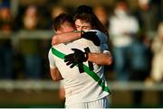 4 December 2022; David Wynne, right, and Owen Gallagher of Moycullen celebrate at the final whistle of the AIB Connacht GAA Football Senior Club Championship Final match between Moycullen of Galway and Tourlestrane of Mayo at Pearse Stadium in Galway. Photo by Ben McShane/Sportsfile