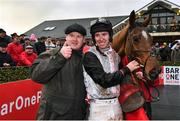 4 December 2022; Trainer Gordon Elliott and jockey Jack Kennedy after winning the Bar One Racing Hatton's Grace Hurdle with Teahupoo at Fairyhouse Racecourse in Ratoath, Meath. Photo by Seb Daly/Sportsfile
