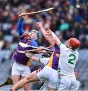 4 December 2022; Michael Roche, left, and Alex Considine of Kilmacud Crokes in action against Brian Butler, left, and Darren Mullen of Shamrocks Ballyhale during the AIB Leinster GAA Hurling Senior Club Championship Final match between Kilmacud Crokes of Dublin and Shamrocks Ballyhale of Kilkenny at Croke Park in Dublin. Photo by Daire Brennan/Sportsfile