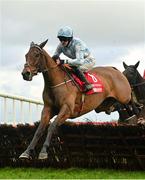 4 December 2022; Honeysuckle, with Rachael Blackmore up, jumps the last during the first circuit on their way to finishing third in the Bar One Racing Hatton's Grace Hurdle at Fairyhouse Racecourse in Ratoath, Meath. Photo by Seb Daly/Sportsfile