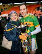 4 December 2022; Dunloy Cuchullains joint-captain Paul Shiels, with his mother Ann, after the AIB Ulster GAA Hurling Senior Club Championship Final match between Dunloy Cuchullains of Antrim and Slaughtneil of Derry at Athletics Grounds in Armagh. Photo by Ramsey Cardy/Sportsfile
