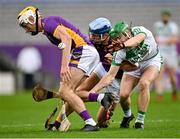 4 December 2022; Niall Shortall of Shamrocks Ballyhale in action against Mark Grogan, left, and Brian Sheehy of Kilmacud Crokes during the AIB Leinster GAA Hurling Senior Club Championship Final match between Kilmacud Crokes of Dublin and Shamrocks Ballyhale of Kilkenny at Croke Park in Dublin. Photo by Piaras Ó Mídheach/Sportsfile