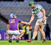 4 December 2022; Evan Shefflin of Shamrocks Ballyhale shakes hands with Brian Sheehy of Kilmacud Crokes after the AIB Leinster GAA Hurling Senior Club Championship Final match between Kilmacud Crokes of Dublin and Shamrocks Ballyhale of Kilkenny at Croke Park in Dublin. Photo by Daire Brennan/Sportsfile