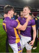 4 December 2022; Kilmacud Crokes players Andrew McGowan, left, and Michael Mullin celebrate after the AIB Leinster GAA Football Senior Club Championship Final match between Kilmacud Crokes of Dublin and The Downs of Westmeath at Croke Park in Dublin. Photo by Daire Brennan/Sportsfile