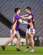 4 December 2022; Kilmacud Crokes players, Luke Ward, left, and Jeff Kenny celebrate after the AIB Leinster GAA Football Senior Club Championship Final match between Kilmacud Crokes of Dublin and The Downs of Westmeath at Croke Park in Dublin. Photo by Daire Brennan/Sportsfile