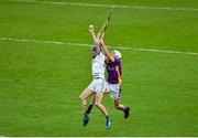 4 December 2022; Eoin Kenneally of Shamrocks Ballyhale in action against Rob O’Loughlin of Kilmacud Crokes during the AIB Leinster GAA Hurling Senior Club Championship Final match between Kilmacud Crokes of Dublin and Shamrocks Ballyhale of Kilkenny at Croke Park in Dublin. Photo by Daire Brennan/Sportsfile