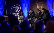3 December 2022; Leinster players Robbie Henshaw, Charlie Ngatai and Max Deegan during a Q & A at the fanzeon before the United Rugby Championship match between Leinster and Ulster at the RDS Arena in Dublin. Photo by Ramsey Cardy/Sportsfile