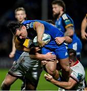 3 December 2022; James Lowe of Leinster is tackled by Alan O'Connor of Ulster during the United Rugby Championship match between Leinster and Ulster at the RDS Arena in Dublin. Photo by Ramsey Cardy/Sportsfile