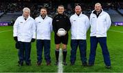 4 December 2022; Referee Maurice Deegan with his umpires before the AIB Leinster GAA Football Senior Club Championship Final match between Kilmacud Crokes of Dublin and The Downs of Westmeath at Croke Park in Dublin. Photo by Piaras Ó Mídheach/Sportsfile