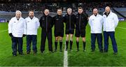 4 December 2022; Referee Maurice Deegan with his match officials before the AIB Leinster GAA Football Senior Club Championship Final match between Kilmacud Crokes of Dublin and The Downs of Westmeath at Croke Park in Dublin. Photo by Piaras Ó Mídheach/Sportsfile