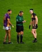 4 December 2022; Referee Maurice Deegan speaking with Craig Dias of Kilmacud Crokes and Ciarán Nolan of The Downs during the AIB Leinster GAA Football Senior Club Championship Final match between Kilmacud Crokes of Dublin and The Downs of Westmeath at Croke Park in Dublin. Photo by Piaras Ó Mídheach/Sportsfile