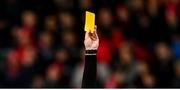 27 November 2022; A detailed view of a yellow card during the AIB Munster GAA Football Senior Club Championship Semi-Final match between Kerins O’Rahillys and Éire Óg Ennis at Austin Stack Park in Tralee, Kerry. Photo by Eóin Noonan/Sportsfile