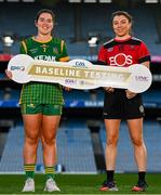 5 December 2022; Meath ladies footballer Sinead Ennis, left, and Down camogie player Niamh Mallon stand for a portrait during the launch of UPMC Concussion Baseline Testing Programme at Croke Park in Dublin. Photo by Ben McShane/Sportsfile