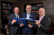 5 December 2022; GAA Director of Communications Alan Milton, Uachtarán Chumann Lúthchleas Gael Larry McCarthy and Carroll's Cuisine of Tullamore managing director John Comerford at the launch of A Season of Sundays 2022 at The Croke Park Hotel in Dublin. Photo by Seb Daly/Sportsfile