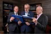 5 December 2022; GAA Director of Communications Alan Milton, Uachtarán Chumann Lúthchleas Gael Larry McCarthy and Carroll's Cuisine of Tullamore managing director John Comerford at  the launch of A Season of Sundays 2022 at The Croke Park Hotel in Dublin. Photo by Seb Daly/Sportsfile