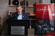 5 December 2022; Uachtarán Chumann Lúthchleas Gael Larry McCarthy speaking at the launch of the launch of A Season of Sundays 2022 at The Croke Park Hotel in Dublin. Photo by Seb Daly/Sportsfile