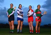 7 December 2022; Maria Cooney of Sarsfields, left, with, Dee Johnstone of St Vincent’s, Amy Boyle of Loughgiel Shamrocks and Aoife McGrath of Drom and Inch pictured today ahead of the 2022 AIB Camogie Club All-Ireland Senior Championship Semi-Finals, which take place this Saturday, December 10th. The AIB Camogie All-Ireland Club Championships features some of #TheToughest players from communities all across Ireland. It is these very communities that the players represent that make the AIB Camogie All-Ireland Club Championships unique. Now in its 10th year supporting the Camogie Championships, AIB is extremely proud to once again celebrate the communities that play such a role in sustaining our national games. Photo by Eóin Noonan/Sportsfile