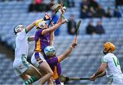 4 December 2022; Mark Grogan, left, and Darragh Butler of Kilmacud Crokes in action against TJ Reid, left, and Colin Fennelly of Shamrocks Ballyhale during the AIB Leinster GAA Hurling Senior Club Championship Final match between Kilmacud Crokes of Dublin and Shamrocks Ballyhale of Kilkenny at Croke Park in Dublin. Photo by Piaras Ó Mídheach/Sportsfile