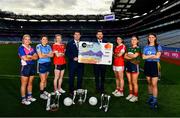 6 December 2022; In attendance at a photocall ahead of the currentaccount.ie All-Ireland Junior, Intermediate and Ladies Senior Club Football Championship Finals next weekend are LGFA President Mícheál Naughton, left, and CFO of Payac Services Barry Feeney, with players, from left, Una Twohig of Naomh Abán, Eimear O'Brien of Longford Slashers, Jennifer Brett of Mullinahone, Louise Ward of Kilkerrin-Clonberne, Niamh Callan of Donaghmoyne and Ailbhe Finnerty of Salthill-Knocknacarra. The Intermediate and Senior Finals will be played at Croke Park on Saturday, December 10, with the Junior Final to be played at Kilmallock GAA, Limerick, on Sunday December 11. Photo by Ben McShane/Sportsfile