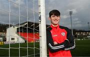 7 December 2022; New Derry City signing Colm Whelan poses for a portrait at the Ryan McBride Brandywell Stadium in Derry. Photo by Ramsey Cardy/Sportsfile