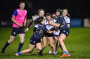 7 December 2022; Méabh O’Hara of Midlands is tackled by Sophie Leach, left, and Katie Colton of Metro during the Bank of Ireland Leinster Rugby Sarah Robinson Cup Round 3 match between Metro and Midlands at Coolmine RFC in Dublin. Photo by Seb Daly/Sportsfile