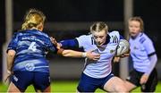 7 December 2022; Caoimhe McCormack of Midlands evades the tackle of Mia Gordon of Metro on her way to scoring her side's third try during the Bank of Ireland Leinster Rugby Sarah Robinson Cup Round 3 match between Metro and Midlands at Coolmine RFC in Dublin. Photo by Seb Daly/Sportsfile