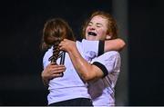 7 December 2022; Hannah Kennedy, right, and Hannah Cannon of Midlands celebrates after their side's victory in the Bank of Ireland Leinster Rugby Sarah Robinson Cup Round 3 match between Metro and Midlands at Coolmine RFC in Dublin. Photo by Seb Daly/Sportsfile