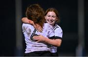 7 December 2022; Hannah Cannon, right, Hannah Kennedy of Midlands celebrates after their side's victory in the Bank of Ireland Leinster Rugby Sarah Robinson Cup Round 3 match between Metro and Midlands at Coolmine RFC in Dublin. Photo by Seb Daly/Sportsfile