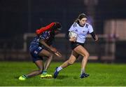 7 December 2022; Sorcha Ryan of Midlands in action against Teniola Omogbode of Metro during the Bank of Ireland Leinster Rugby Sarah Robinson Cup Round 3 match between Metro and Midlands at Coolmine RFC in Dublin. Photo by Seb Daly/Sportsfile