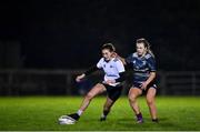 7 December 2022; Ellie O’Sullivan Sexton of Midlands in action against Brooke Fagan Merrigan of Metro during the Bank of Ireland Leinster Rugby Sarah Robinson Cup Round 3 match between Metro and Midlands at Coolmine RFC in Dublin. Photo by Seb Daly/Sportsfile