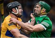 5 June 2022; Tony Kelly of Clare, left, and Seán Finn of Limerick during the Munster GAA Hurling Senior Championship Final match between Limerick and Clare at FBD Semple Stadium in Thurles, Tipperary. Photo by Brendan Moran/Sportsfile