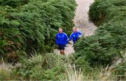 26 August 2022; Senior coach Stuart Lancaster and head coach Leo Cullen during a swim on day two of the Leinster Rugby 12 Counties Tour at Brittas Bay in Wicklow. Photo by Harry Murphy/Sportsfile