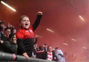 18 September 2022; Four-year-old Derry City supporter Braelin Diver before the Extra.ie FAI Cup Quarter-Final match between Derry City and Shamrock Rovers at The Ryan McBride Brandywell Stadium in Derry. Photo by Stephen McCarthy/Sportsfile