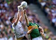 24 July 2022; Galway goalkeeper Connor Gleeson fists the ball ahead of Paul Geaney of Kerry during the GAA Football All-Ireland Senior Championship Final match between Kerry and Galway at Croke Park in Dublin. Photo by Piaras Ó Mídheach/Sportsfile
