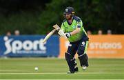 20 July 2022; Paul Stirling of Ireland looks at his bat as it breaks after playing a shot during the Men's T20 International match between Ireland and New Zealand at Stormont in Belfast. Photo by Seb Daly/Sportsfile