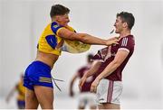 14 January 2022; Conor Cox of Roscommon and Johnny Heaney of Galway tussle off the ball during the Connacht FBD League Final match between Galway and Roscommon at NUI Galway Connacht Air Dome in Bekan, Mayo. Photo by Sam Barnes/Sportsfile