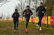 10 December 2022; Ireland athletes from left, Hiko Tonosa Haso, Brian Fay and Barry Keane during the official training session ahead of the SPAR European Cross Country Championships at Piemonte-La Mandria Park in Turin, Italy. Photo by Sam Barnes/Sportsfile