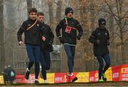 10 December 2022; Ireland athletes, from left, Pierre Murchan, Barry Keane, Brian Fay and Hiko Tonosa Haso during the offical training session ahead of the SPAR European Cross Country Championships at Piemonte-La Mandria Park in Turin, Italy. Photo by Sam Barnes/Sportsfile