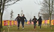 10 December 2022; Ireland athletes, from left, Pierre Murchan, Barry Keane, Brian Fay and Hiko Tonosa Haso during the offical training session ahead of the SPAR European Cross Country Championships at Piemonte-La Mandria Park in Turin, Italy. Photo by Sam Barnes/Sportsfile