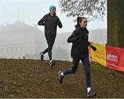 10 December 2022; Ireland athletes Danielle Donegan, right, and Sarah Healy during the official training session ahead of the SPAR European Cross Country Championships at Piemonte-La Mandria Park in Turin, Italy. Photo by Sam Barnes/Sportsfile