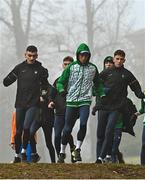 10 December 2022; Ireland athletes from left, Keelan Kilrehill, Darragh McElhinney and Jamie Battle during the official training session ahead of the SPAR European Cross Country Championships at Piemonte-La Mandria Park in Turin, Italy. Photo by Sam Barnes/Sportsfile